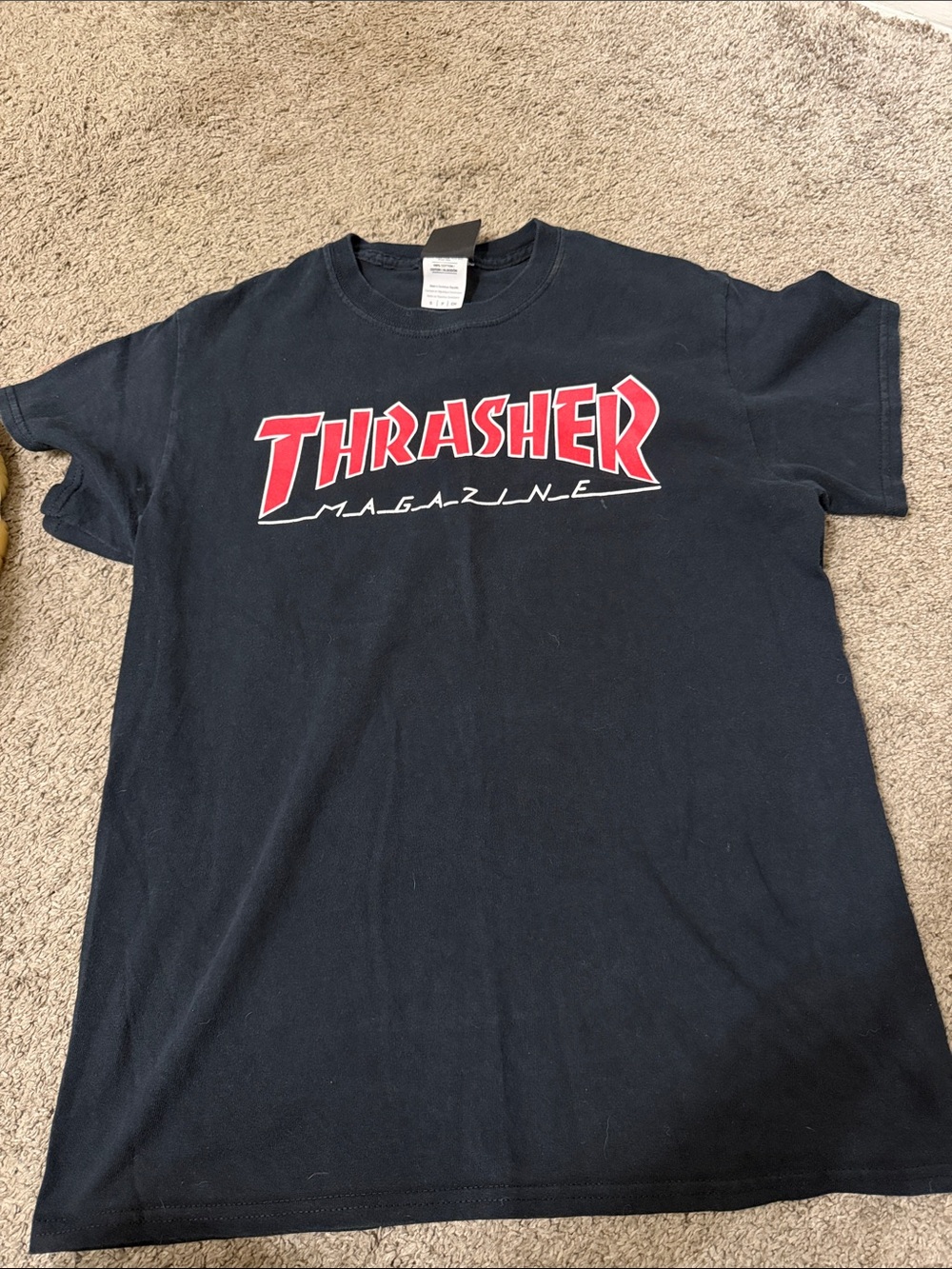 Thrasher Black Tee with Red Logo